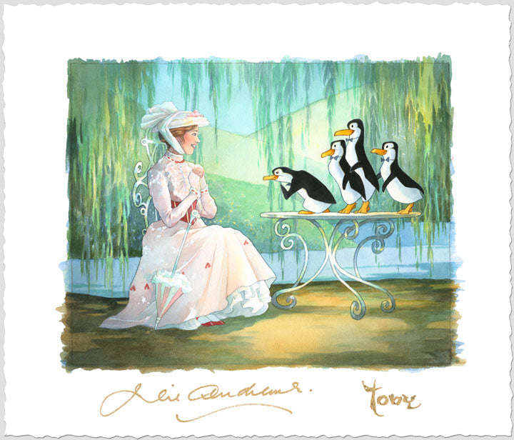 Mary Poppins and Merry Penguins Disney Fine Art Giclée on Paper by Toby Bluth