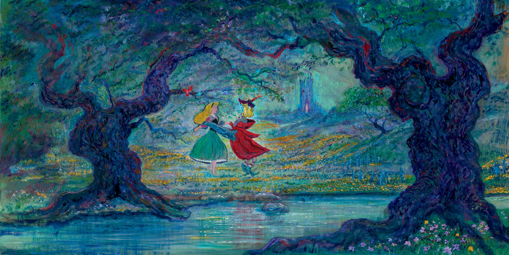Princess Aurora Dancing with the Animals in Prince Phillip's Clothing Disney Fine Art Giclée on Canvas by Harrison Ellenshaw