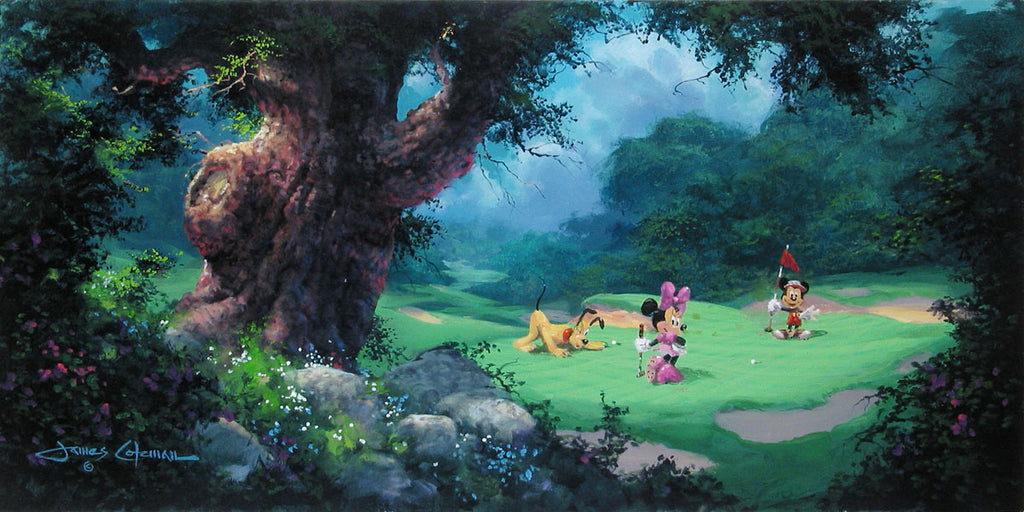 Mickey and Minnie Mouse Golf with Pluto Disney Fine Art Giclée on Canvas by James Coleman