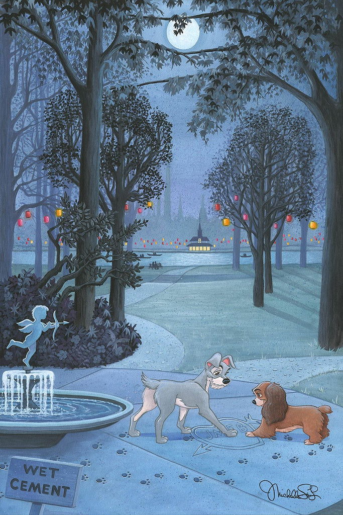 Lady and the Tramp Paw Prints in Wet Cement Dogs in Love Disney Fine Art Giclée on Canvas by Michelle St. Laurent