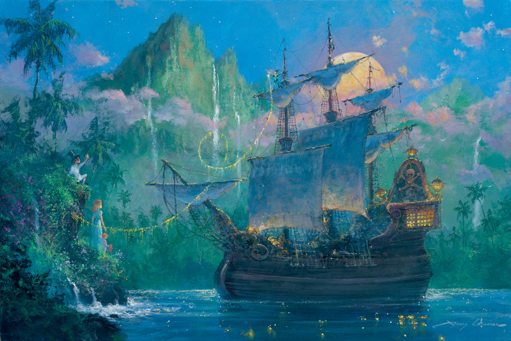 Peter Pan and Tinker Bell at Hook's Ship Disney Fine Art Giclée on Canvas by James Coleman
