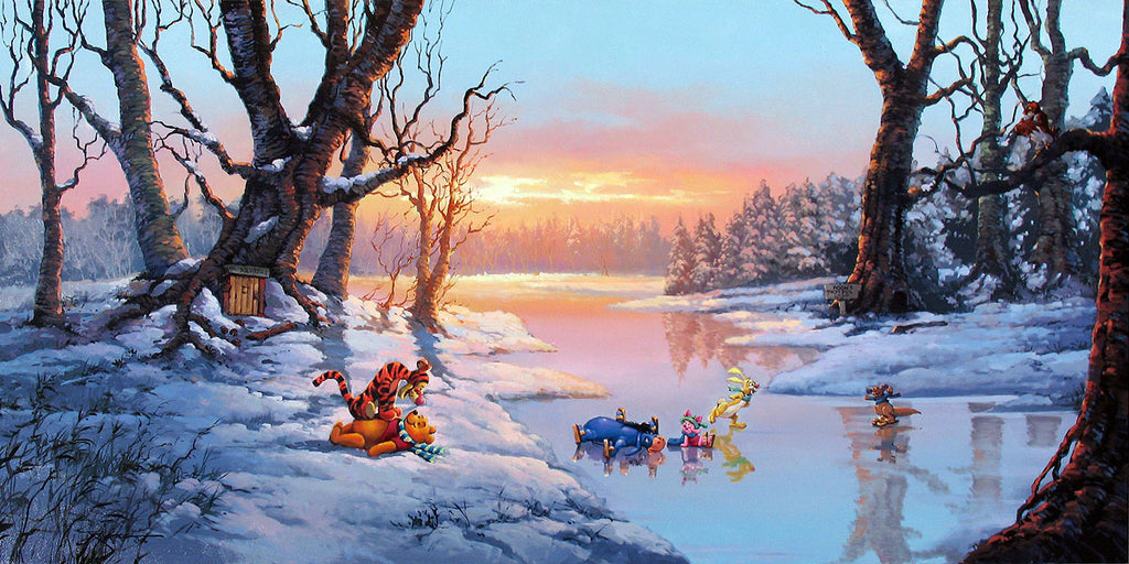 Tigger Pooh Eeyore Piglet Rabbit and Roo River Ice Skating Disney Fine Art Giclée on Canvas by Rodel Gonzalez