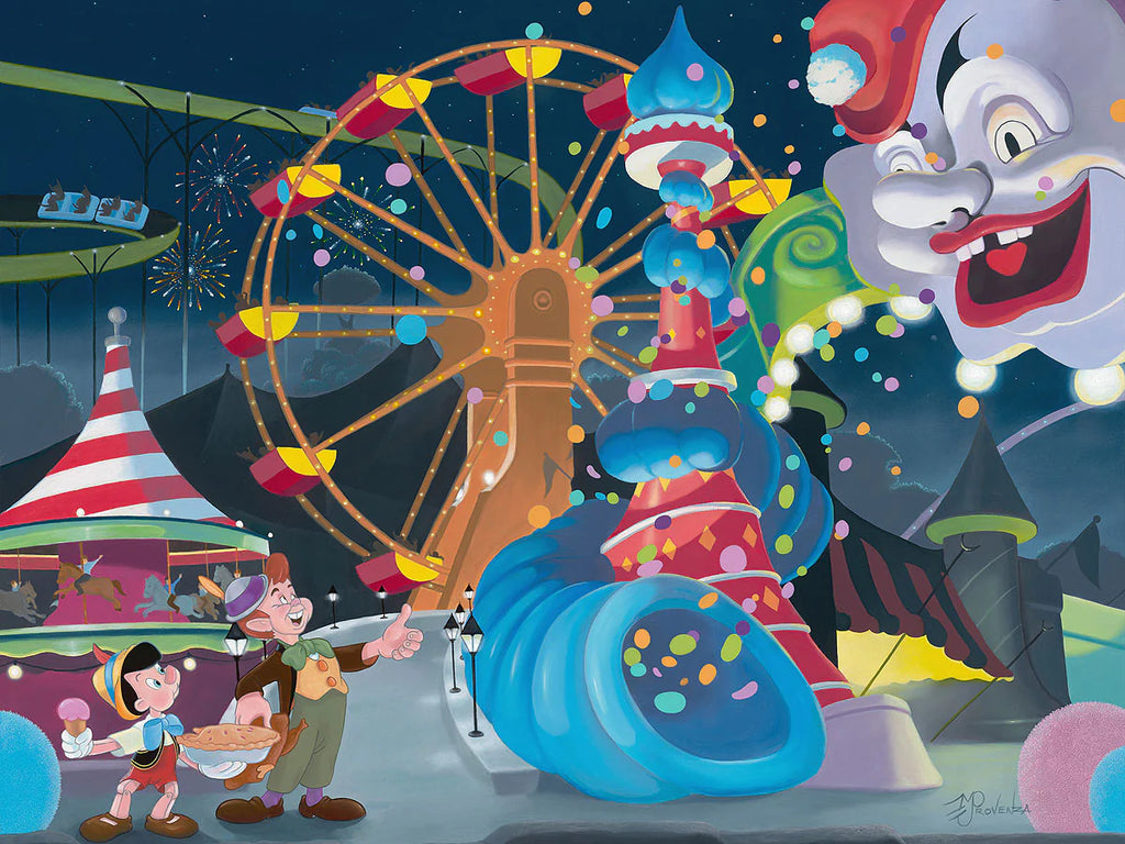 Disney World Pleasure Island Pinocchio Clown Amusement Park Fine Art Giclée on Canvas by Michael Provenza