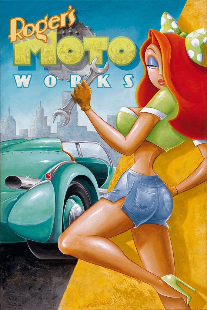 Roger's Moto Works Disney Fine Art Giclée on Canvas by Mike Kungl