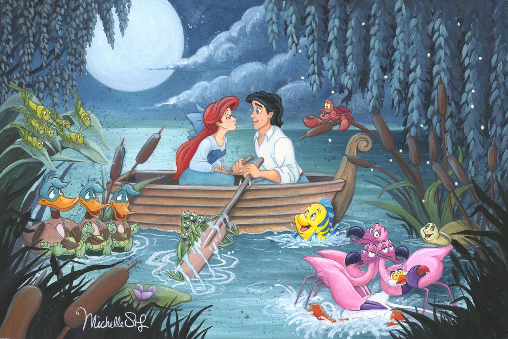 Ariel and Prince Eric Sebastian Go on and Kiss the Girl Disney Fine Art Giclée on Canvas by Michelle St. Laurent