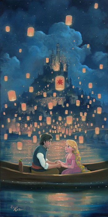 Rapunzel and Flynn Singing I See The Light Lanterns Disney Fine Art Giclée on Canvas by Rob Kaz