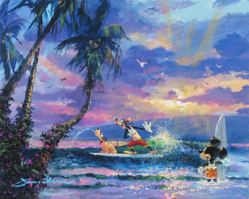 Mickey Mouse Pluto and Goofy Surfing at Sunset Disney Fine Art Giclée on Canvas by James Coleman