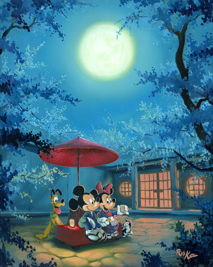 Mickey and Minnie Mouse with Pluto and Figaro Vacationing in Japan Disney Fine Art Giclée on Canvas by Rob Kaz