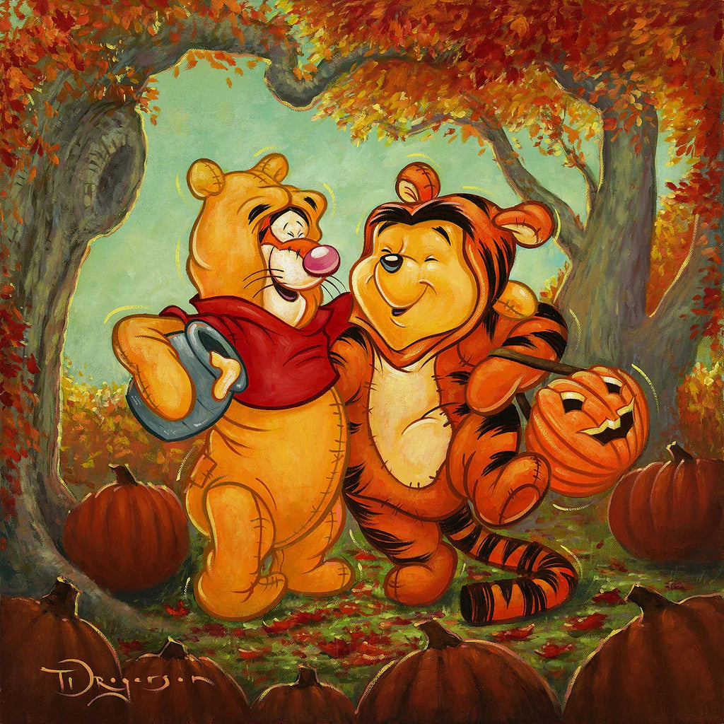 Winnie The Pooh and Tigger Halloween Costume Swap Disney Fine Art Canvas by Tim Rogerson