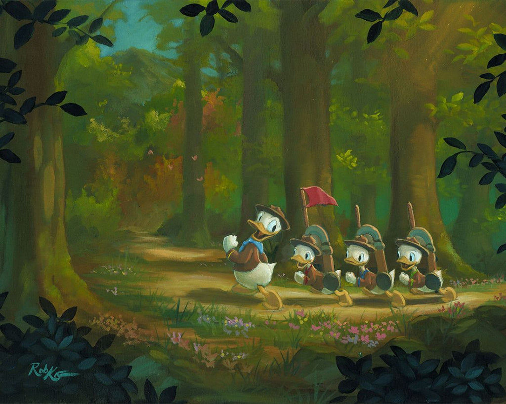 Donald Huey Dewey and Louie Boy Scouts Disney Wilderness Camping Fine Art Giclée on Canvas by Rob Kaz