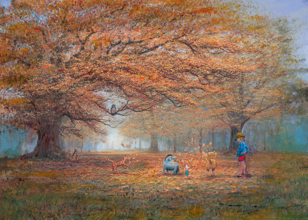 Winnie the Pooh and Friends Playing in the Autumn Leaves 100 Acre Wood Disney Fine Art Giclée on Canvas by Peter & Harrison Ellenshaw