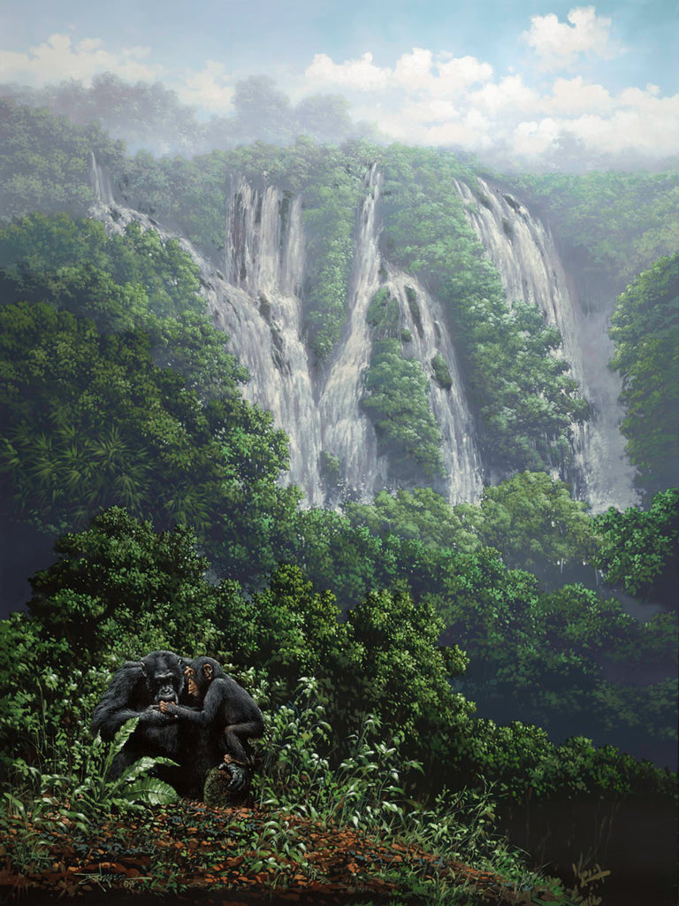 Disneynature African Forest Waterfall Chimpanzee Family Adoption Nature Documentary Disney Fine Art by Rodel Gonzalez