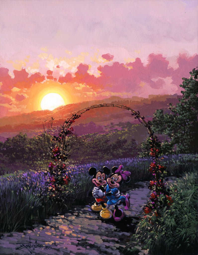 Mickey and Minnie Countryside Walk Disney Fine Art Giclée on Canvas by Rodel Gonzalez