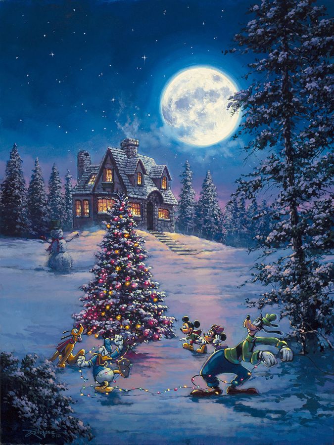 Fab Five Setting Up The Christmas Tree Disney Fine Art Giclée on Canvas by Rodel Gonzalez